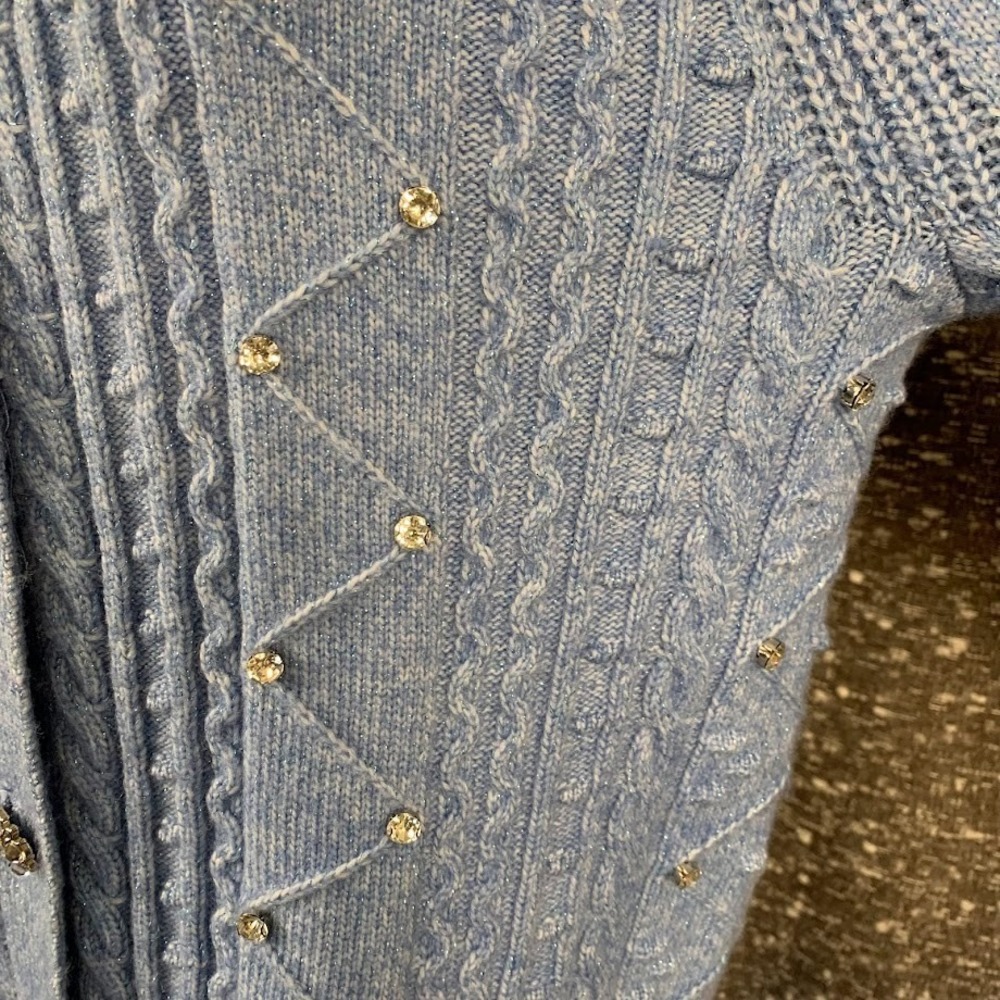 Talbots‎ Blue Crystal Beaded Crewneck Cardigan Knit Preppy Chic Women's L - Picture 3 of 8